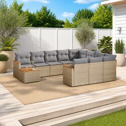 Garden Sofa Set 11 Piece Outdoor Furniture Patio Beige Poly Rattan with Storage