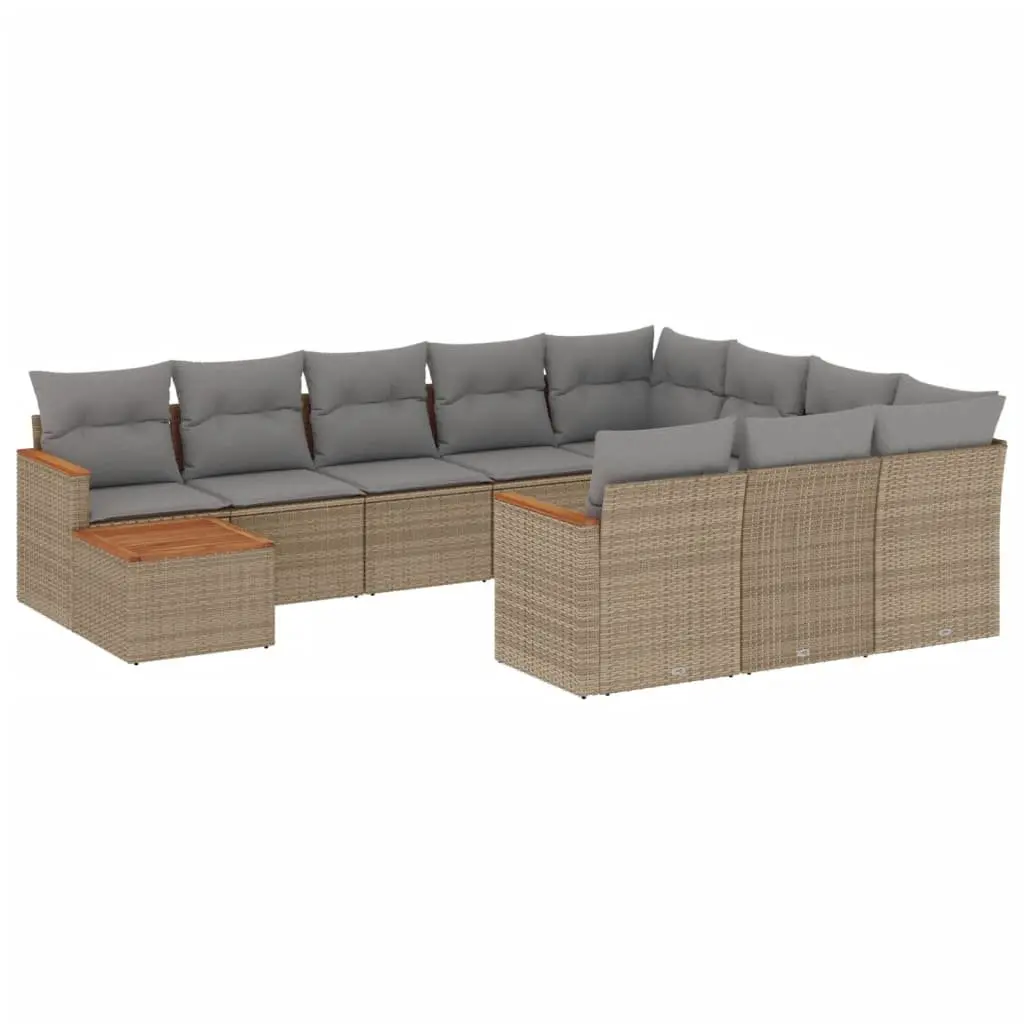 Garden Sofa Set 11 Piece Outdoor Furniture Beige Poly Rattan with Storage