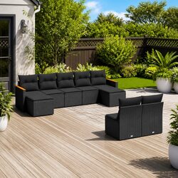 Stylish 9-Piece Black Rattan Sofa Set for Outdoor Living