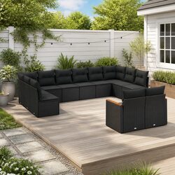 Garden Sofa Set 12 Piece Outdoor Furniture Patio Lounge Black Poly Rattan