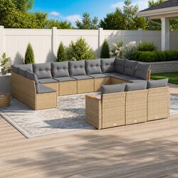 Garden Sofa Set 13 Piece Outdoor Furniture Beige Poly Rattan Patio Sectional