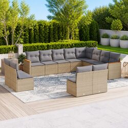Garden Sofa Set 12 Piece Outdoor Furniture Patio Beige Modular with Cushions