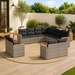 Garden Sofa Set 11 Piece Outdoor Furniture Grey Poly Rattan Patio Lounge with