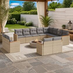 Garden Sofa Set 12 Piece Outdoor Furniture Beige Rattan Modular Patio Lounge
