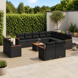 Garden Sofa Set 13 Piece Outdoor Furniture Black Poly Rattan Patio with Cushions