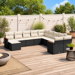 Garden Sofa Set 11 Piece Outdoor Furniture Modular Black Poly Rattan Patio