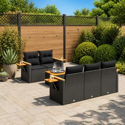 Outdoor Black Poly Rattan Sofa Set for Relaxation