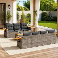 Garden Sofa Set 8 Piece Outdoor Furniture Grey Poly Rattan Modular Patio Seating