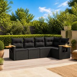 Garden Sofa Set 5 Piece Outdoor Furniture with Cushions Storage Patio Black