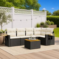 Garden Sofa Set 6 Piece Outdoor Furniture Patio Sectional with Cushions Black