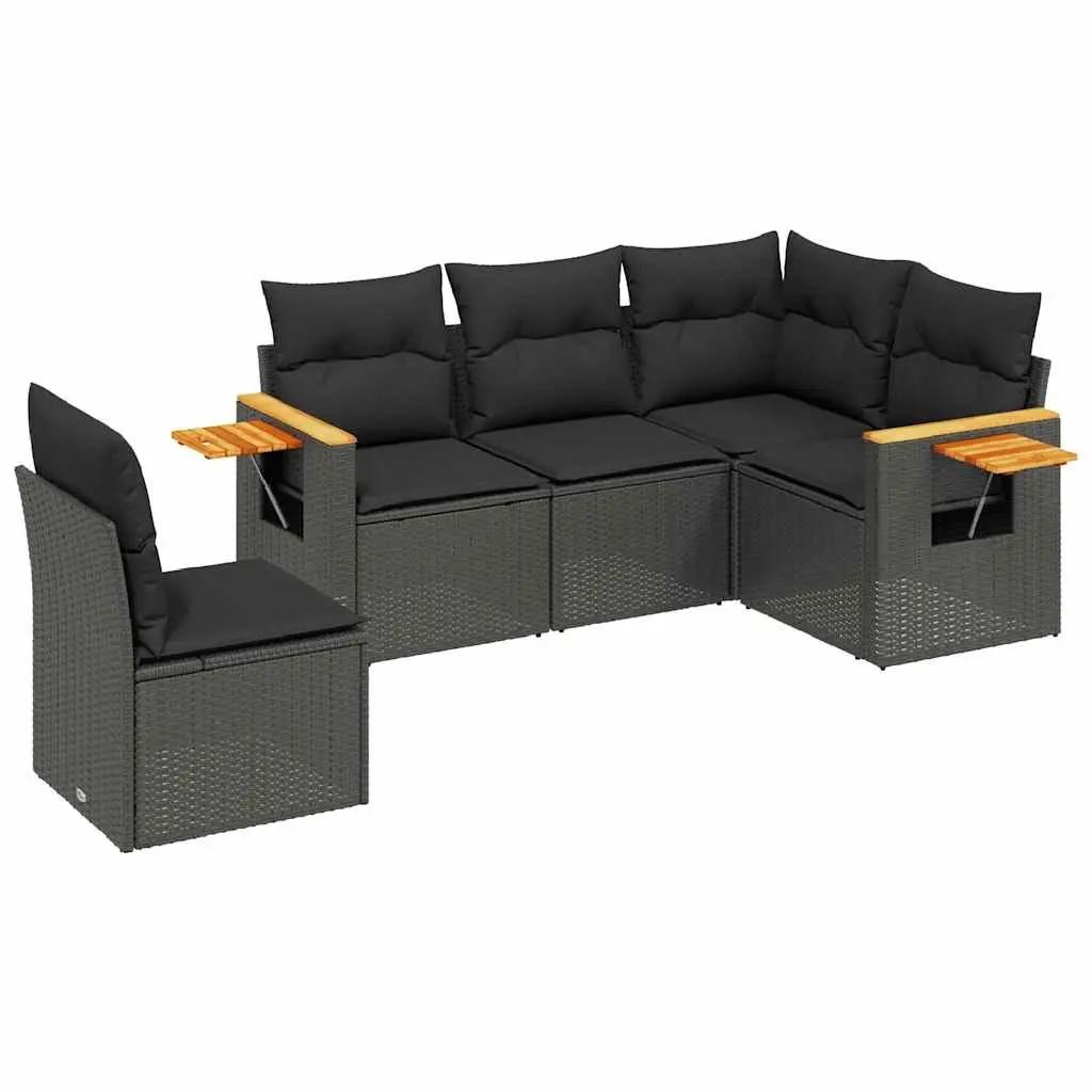 Garden Sofa Set 5 Piece Outdoor Furniture Black Poly Rattan Patio Lounge Modular