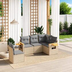Beige 5 Piece Outdoor Sofa Set for Relaxation