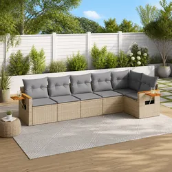 Garden Sofa Set 6 Piece Outdoor Furniture Beige Poly Rattan Modular Patio