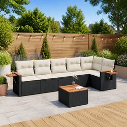Garden Sofa Set 7 Piece Outdoor Furniture Black Poly Rattan Patio Lounge Suite
