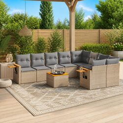 10-Piece Outdoor Lounge Sofa Set in Beige Poly Rattan
