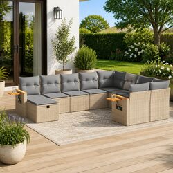 Beige Poly Rattan Modular Garden Sofa Set - 10 Pieces