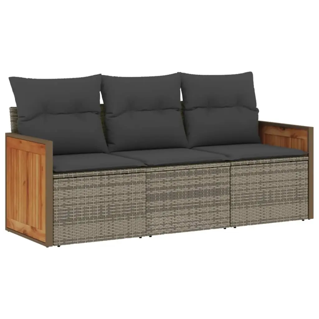 3 Piece Garden Sofa Set Grey Poly Rattan Outdoor Furniture with Storage Cushions