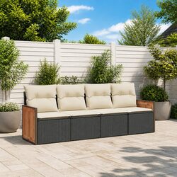 Stylish Outdoor Lounge Set 4 Piece Black Rattan