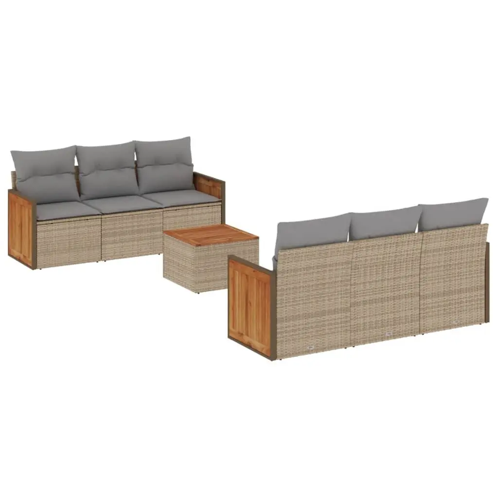 7 Piece Garden Sofa Set Beige Poly Rattan Outdoor Furniture Patio Lounge