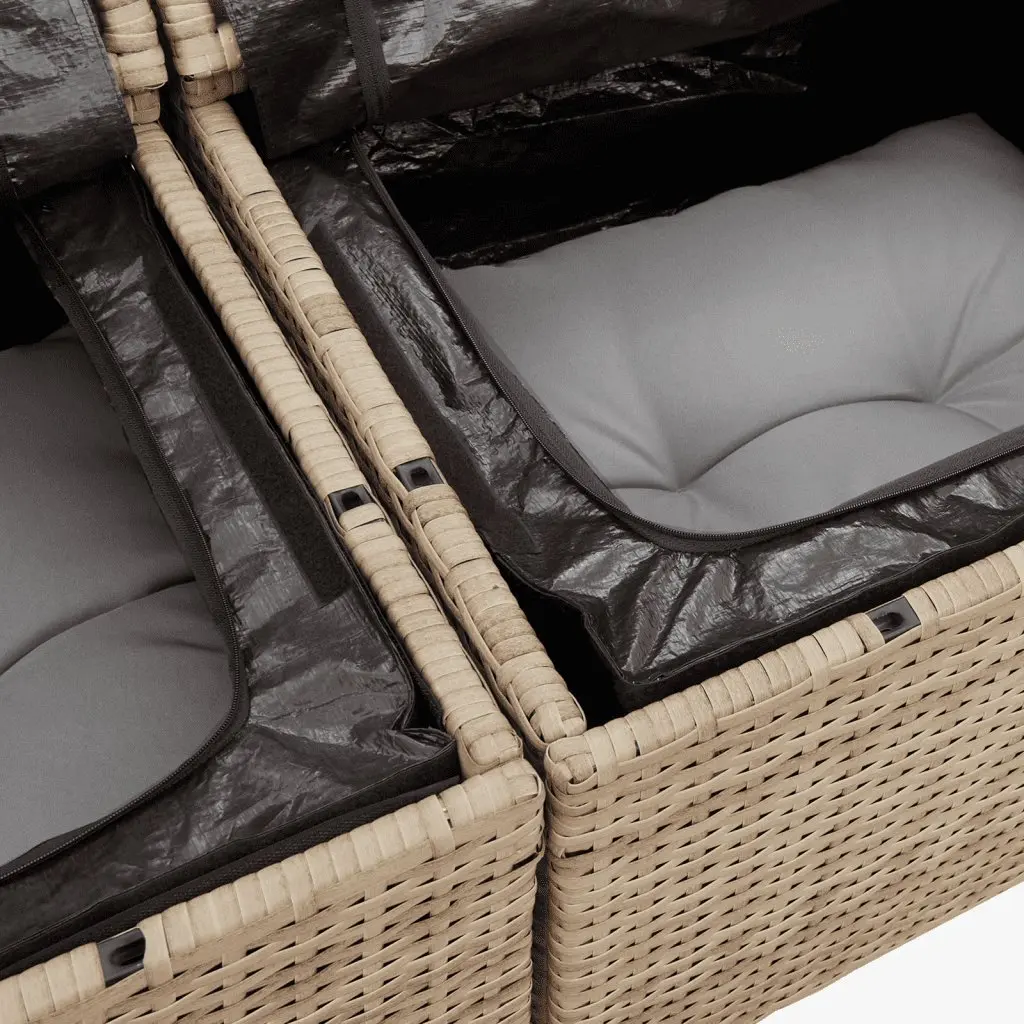 7 Piece Garden Sofa Set Beige Poly Rattan Outdoor Furniture Patio Lounge