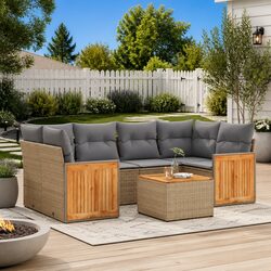 Beige 7 Piece Outdoor Patio Sofa Set for Relaxation