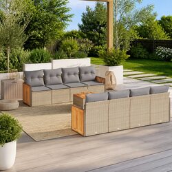 Garden Sofa Set 9 Piece Outdoor Furniture Beige Poly Rattan Modular Patio Lounge