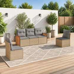 5-Piece Outdoor Sofa Set in Beige Poly Rattan
