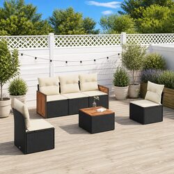 Garden Sofa Set 6 Piece Outdoor Furniture Patio Sectional Black Poly Rattan