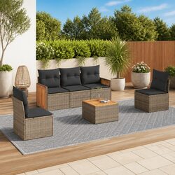 Stylish Modular Outdoor Sofa Set 6 Piece Grey Rattan