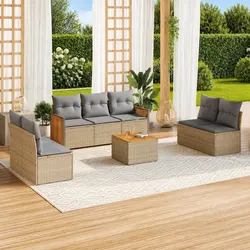 Outdoor Garden Sofa Set 8 Piece Beige Poly Rattan Patio Furniture with Storage