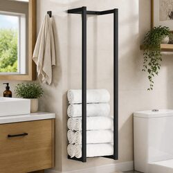 Iron Towel Rack Wall Mount Black Bathroom Holder Storage Organizer Stand