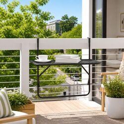 Balcony Side Table Foldable Outdoor Coffee Black Steel Mesh 60x40cm