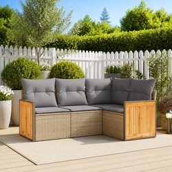 Garden Sofa Set 4 Piece Outdoor Furniture Patio Beige Cushions Modular Rattan