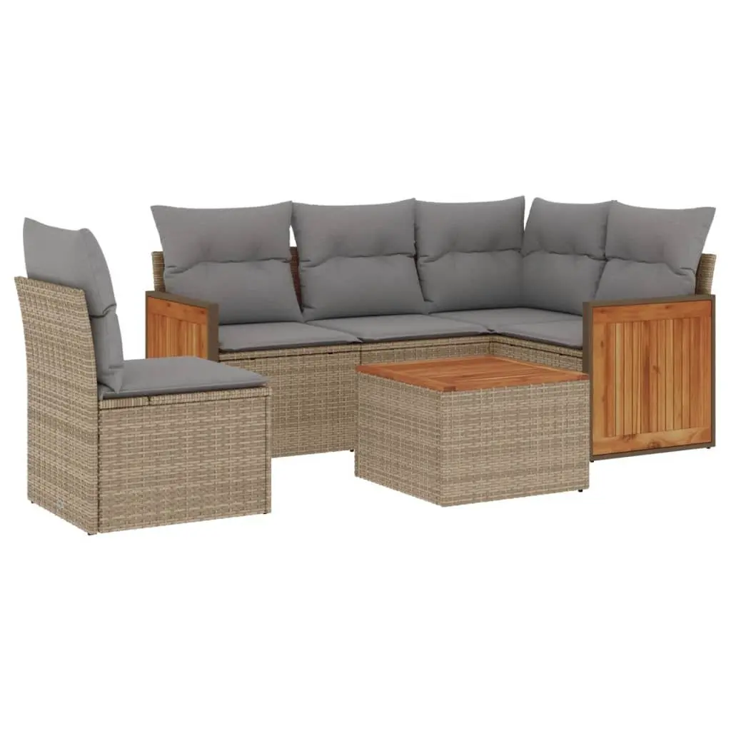Outdoor Garden Sofa Set 6 Piece Patio Furniture with Cushions Storage Beige