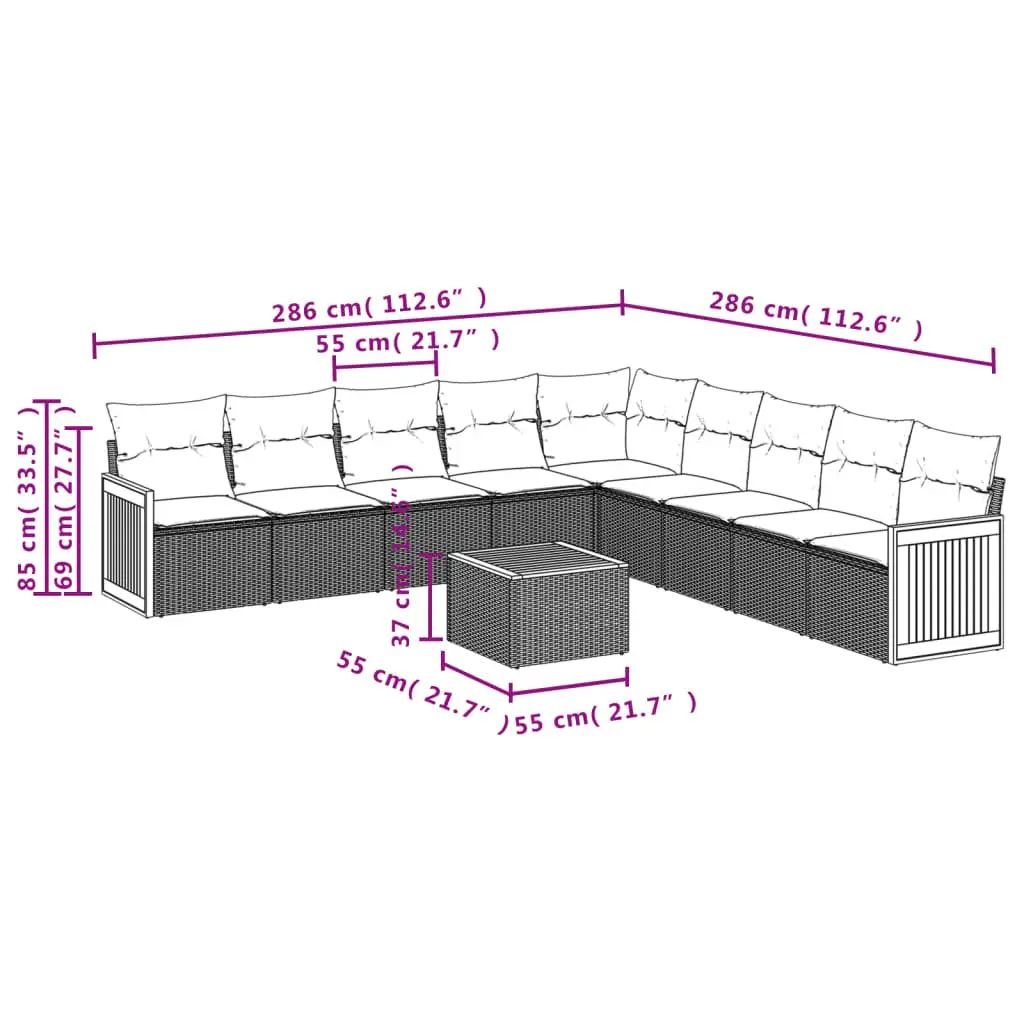 Garden Sofa Set 10 Piece Modular Outdoor Furniture Grey Poly Rattan