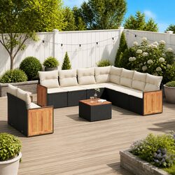 Stylish Black Poly Rattan 10 Piece Garden Sofa Set