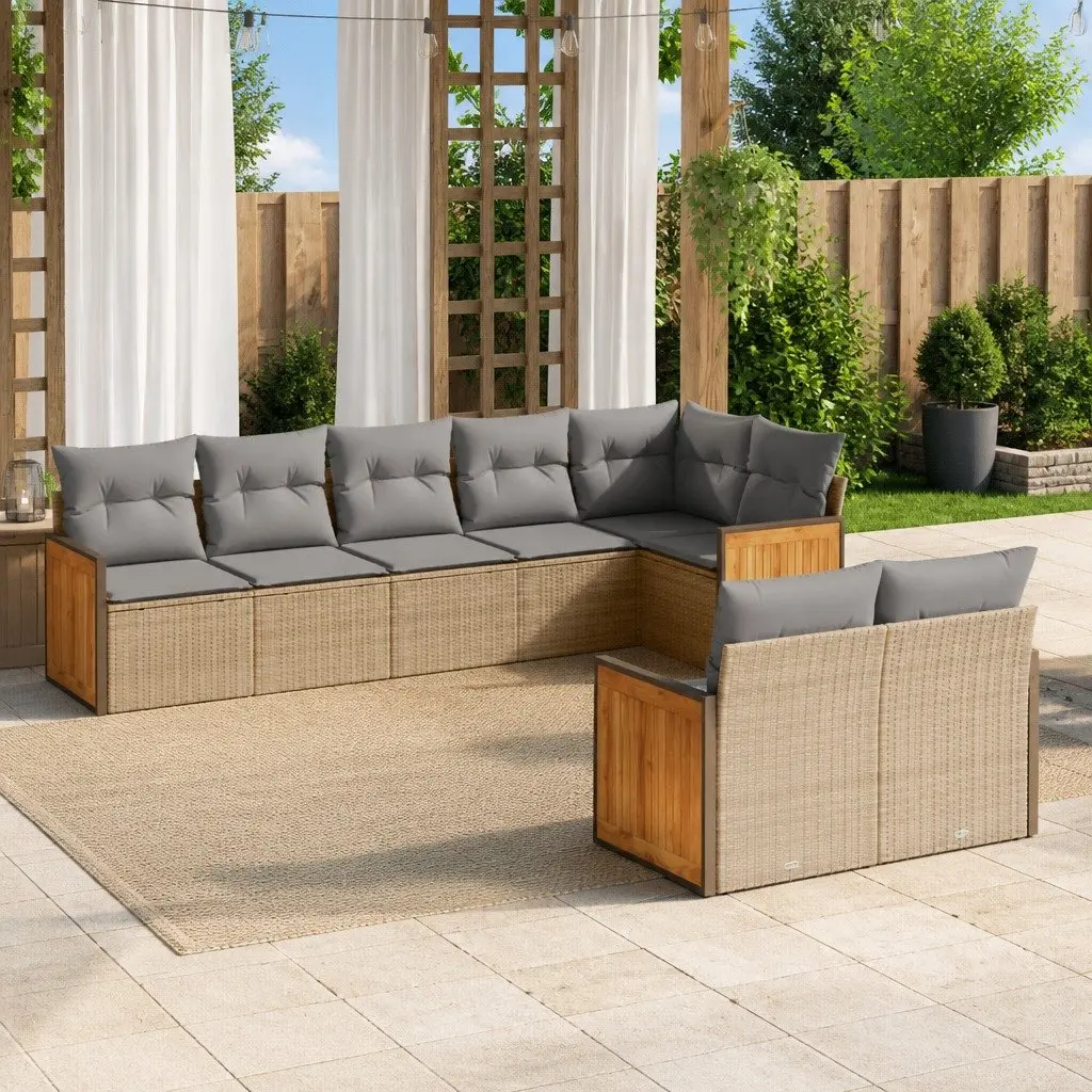 Garden Sofa Set 8 Piece Modular Outdoor Furniture Beige PE Rattan with Removable Cushion Covers and Storage Function