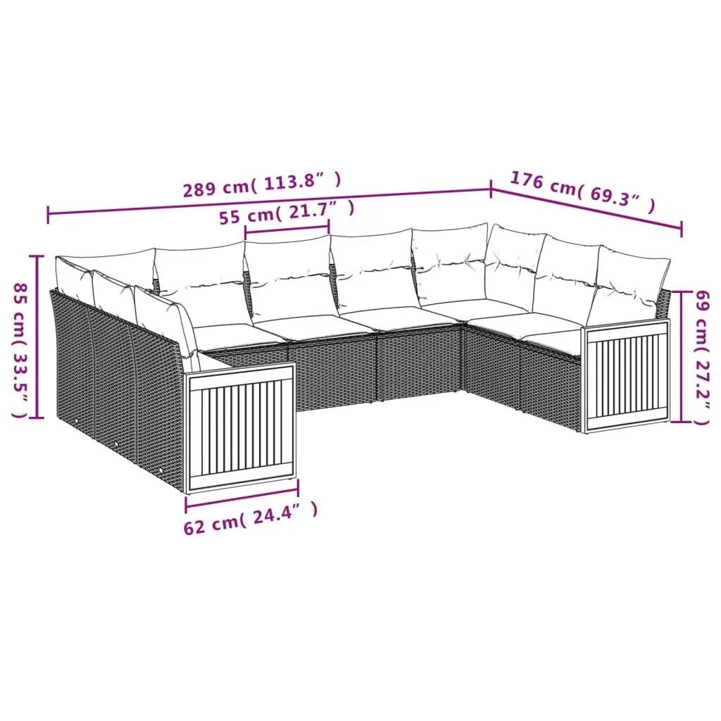 Garden Sofa Set 9 Piece Modular Outdoor Furniture with Cushions Grey