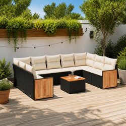 10-Piece Outdoor Black Rattan Sofa Set for Relaxation