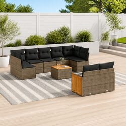 Garden Sofa Set 10 Piece Outdoor Furniture Patio Grey Poly Rattan with Storage
