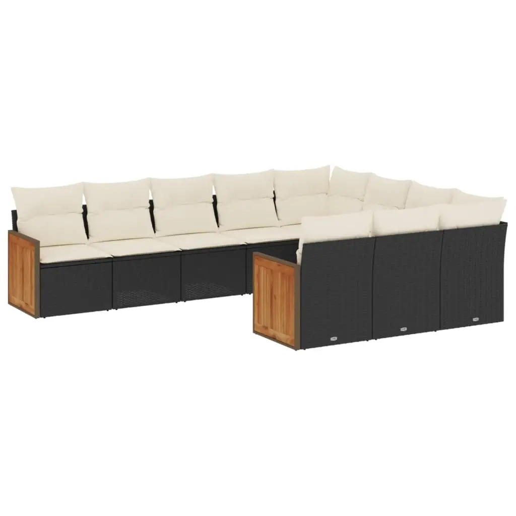10 Piece Outdoor Garden Sofa Set Black Poly Rattan Patio Furniture with Cushions