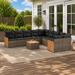 11-Piece Outdoor Grey Rattan Sofa Set for Cozy Spaces