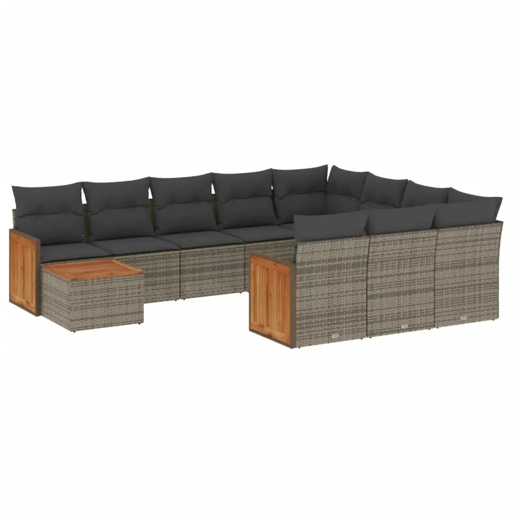Garden Sofa Set 11 Piece Outdoor Furniture Grey Poly Rattan Patio Sectional