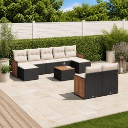 10 Piece Garden Sofa Set with Cushions Black Outdoor Furniture Patio Lounge