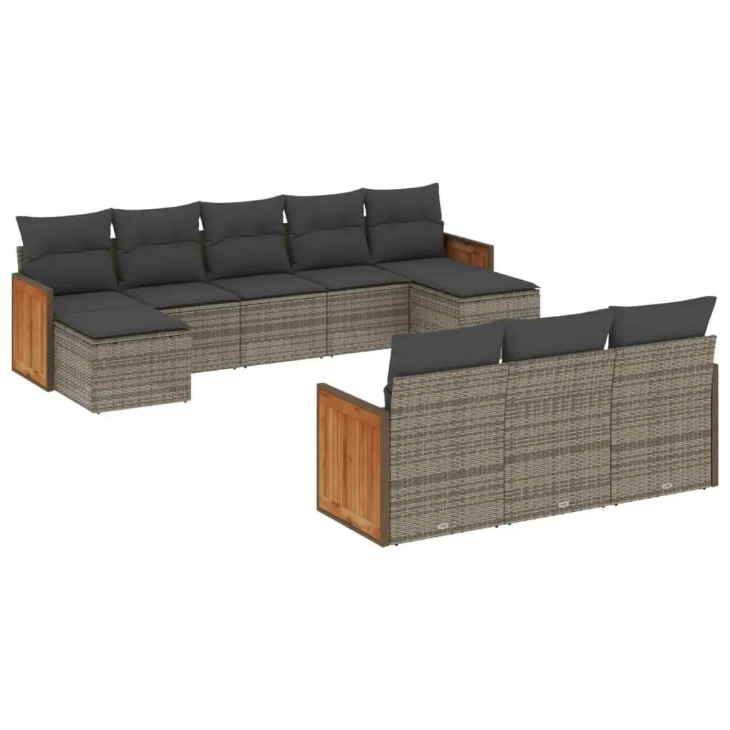 10 Piece Modular Garden Sofa Set Grey PE Rattan Outdoor Furniture with Cushions and Storage Compartment