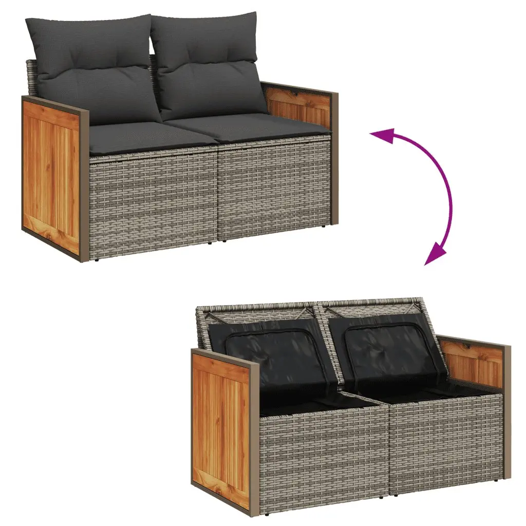 10 Piece Modular Garden Sofa Set Grey PE Rattan Outdoor Furniture with Cushions and Storage Compartment