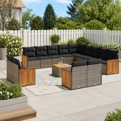Garden Sofa Set 14 Piece Outdoor Furniture Grey Poly Rattan Modular Patio Lounge