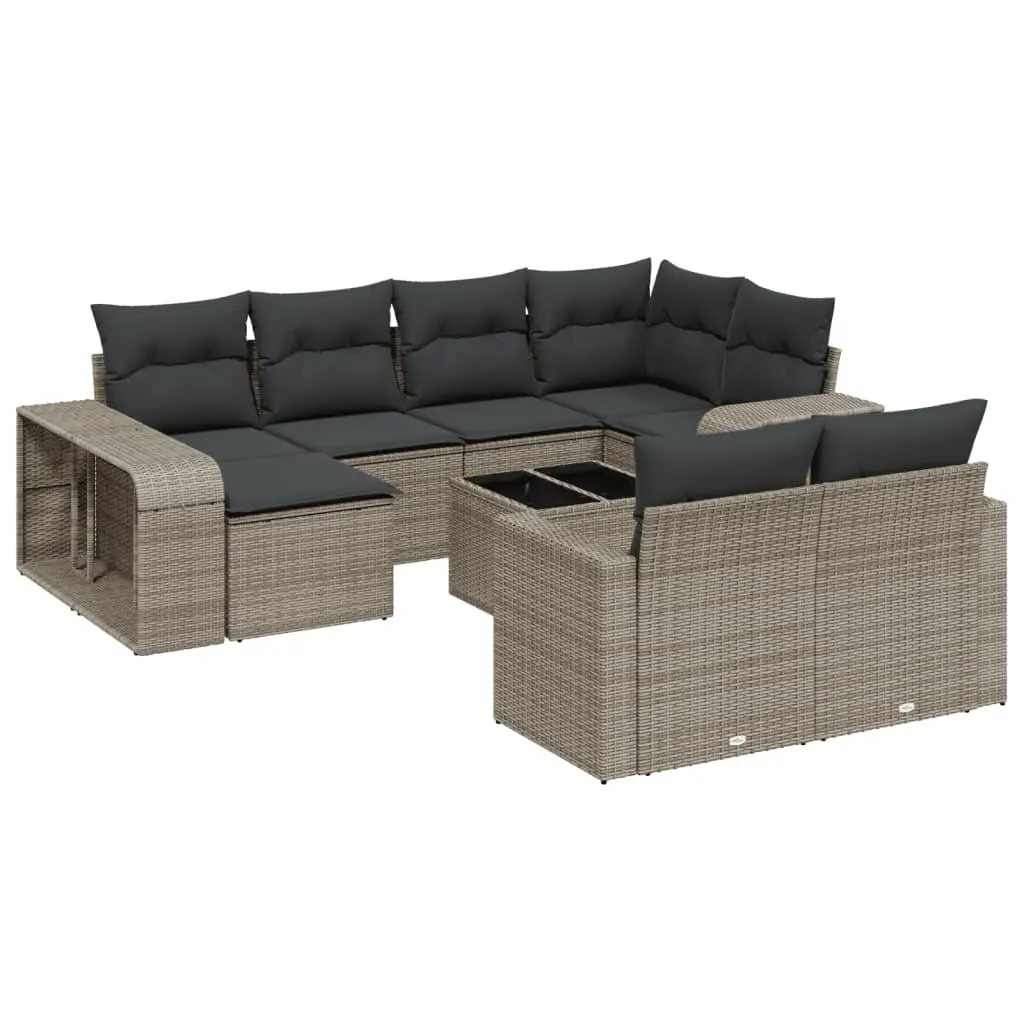 Outdoor Sectional Sofa Set 11 Piece Garden Furniture Grey Poly Rattan with