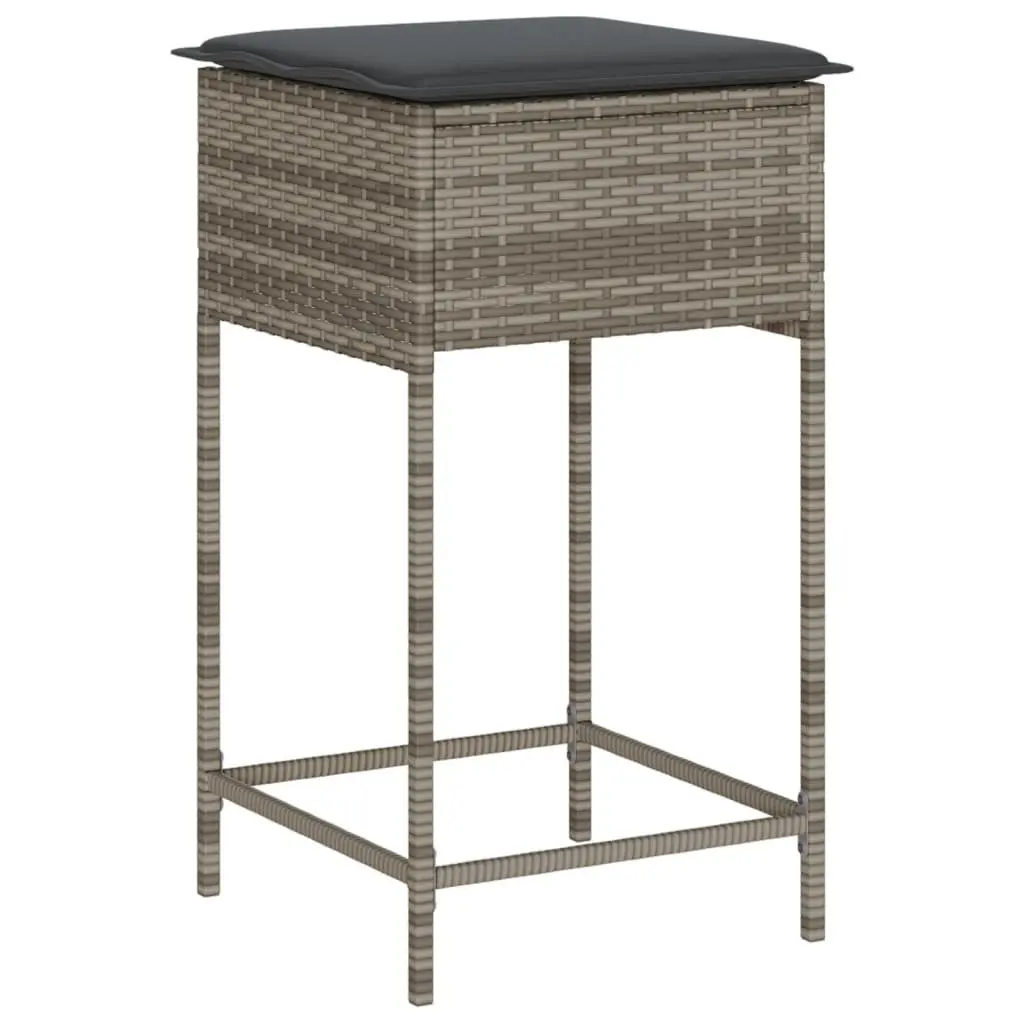 Garden Bar Set 3 Piece Outdoor Furniture with Cushions Grey Poly Rattan Patio
