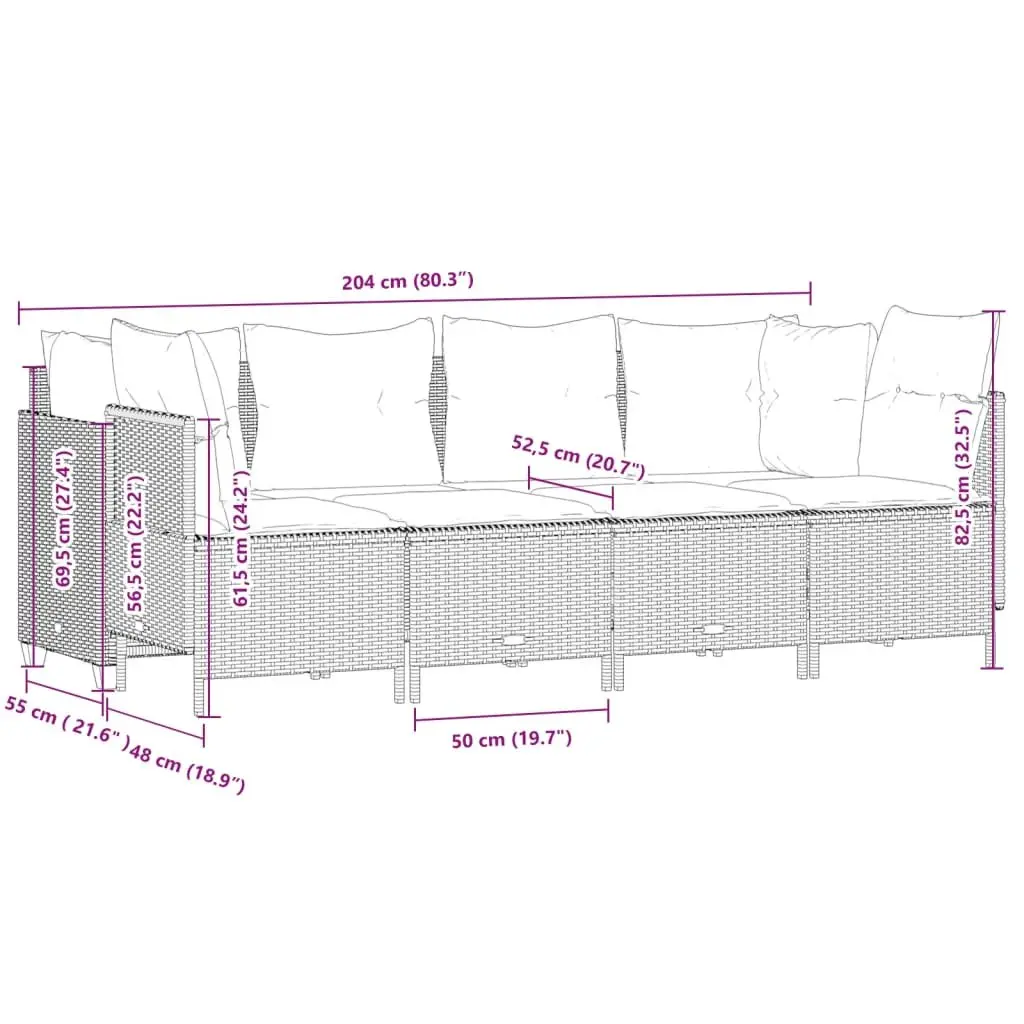 5 Piece Garden Sofa Set Grey Outdoor Patio Furniture with Cushions
